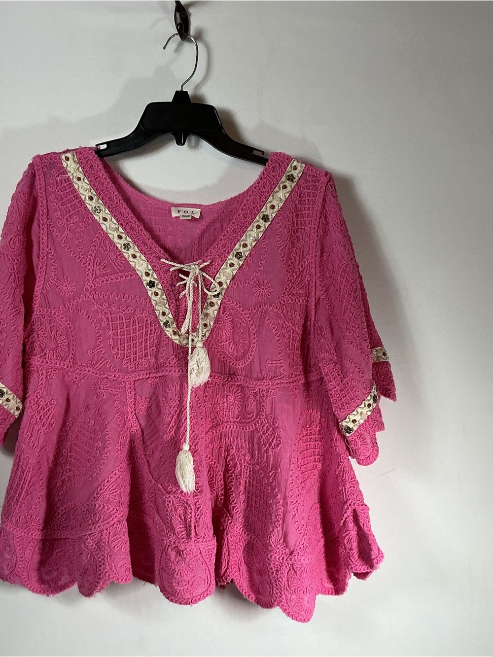 Boho Tassel V-Neck Tunic in Vibrant Pink